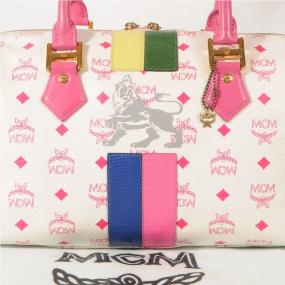 AUTHENTIC MCM Visetos Lion Tote Boston Bag + Dust Bag - Picture 2 of 12